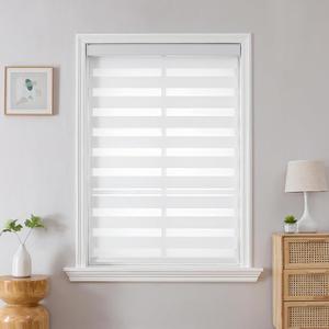 Joydeco No Drill Zebra Blinds for Windows, Cordless Day & Night Dual Sheer Roller Shades, Easy Installation, Free-Stop Lift System, Light Filtering Privacy Blinds for Home(White,34" W x 75" H)