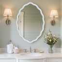 Oval Bathroom Mirror Wall Mounted Large Decorative Wall Mirror for Living Room, Bedroom, or Entryway Vintage Sunburst Design with Beveled Detailing Wavy Frame Vanity Mirror (White)  30"L x 20"W