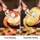 2Pack Multi Vegetable Peeler for Potato Apple Carrot - Stainless Steel Blade Kitchen Tool, Fruit & Citrus Peeler with Wooden Handle and Bottle Opener, Cabbage Cutter for Home Kitchen