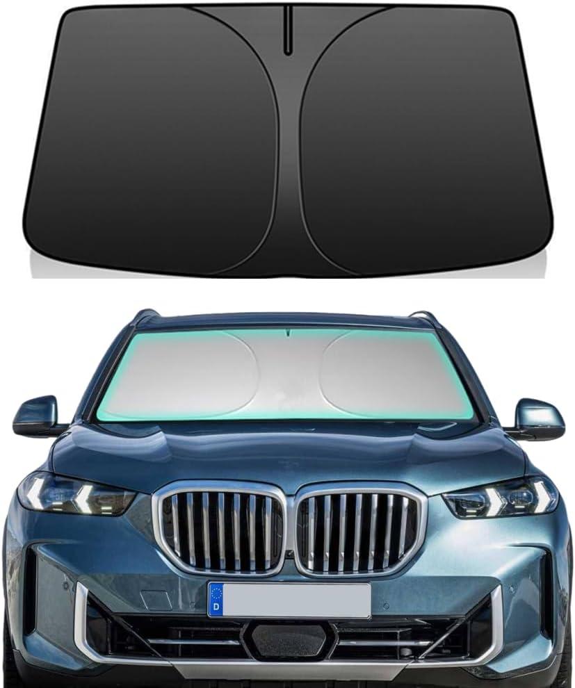 Windshield Sun Shade for BMW X5 2019-2025 Foldable Car Front Window Sunshade Accessories Double Layer 240 T Sun Visor Protector Reflective Cover Block UV Rays & Sun Heat