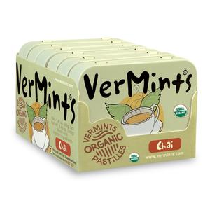 VerMints Organic Breath Mints, Chai, 1.41oz Tins (Pack of 6) (EXP 05/26/28)