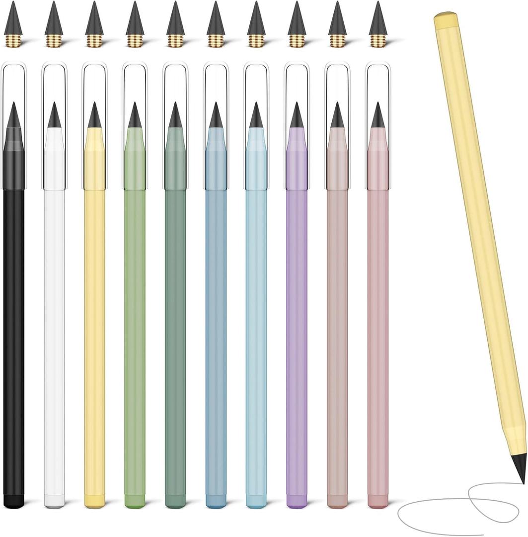 Ainiv Everlasting Pencil - Infinity Pencil with Eraser, Reusable with 10 Replaceable Nibs, Ideal for Home, Office, School and Drawing