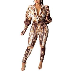Glozeplus 2 Piece Outfits For Women Pants Sets Sexy Jumpsuits Floral Print Long Sleeve Bodycon Pant Set Outfit, Small