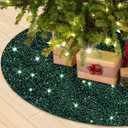 WUPIOS 36Inch Emerald Green Christmas Tree Skirt Sparkly Xmas Tree Skirt Cover Unique Sequence Xmas Tree Collar for Artificial Trees Halloween Tree Carpet for Christmas Home Indoor Outdoor Party Decor