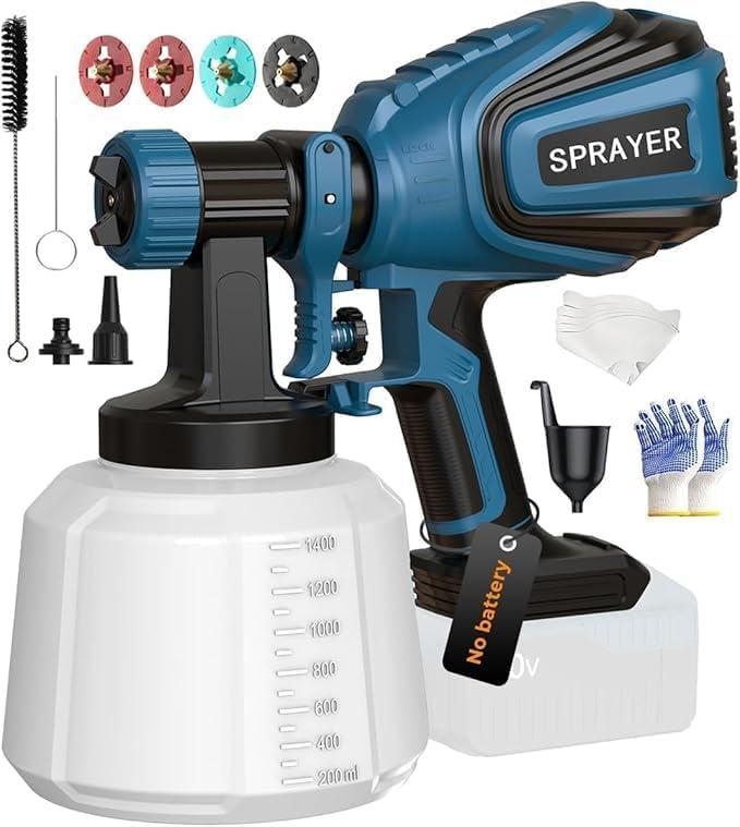 Cordless Paint Sprayer for Dewalt 20V MAX Battery Electric Spray Paint with High Capacity Container Easy to Clean for House Painting Blue(Not Include Battery)