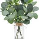 Der Rose 13.5" Fake Plants for Bathroom Decor Artificial Eucalyptus Stems in Clear Glass Vase with Faux Water for Office Desk Accessories Home Table Centerpiece DecorSage Green