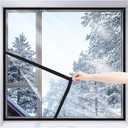 Transparent Film with Adhesive Straps Black  Dustproof,Windproof,Mute,High Transparent,Easy to Maintain for All Window Types,Easy to Install