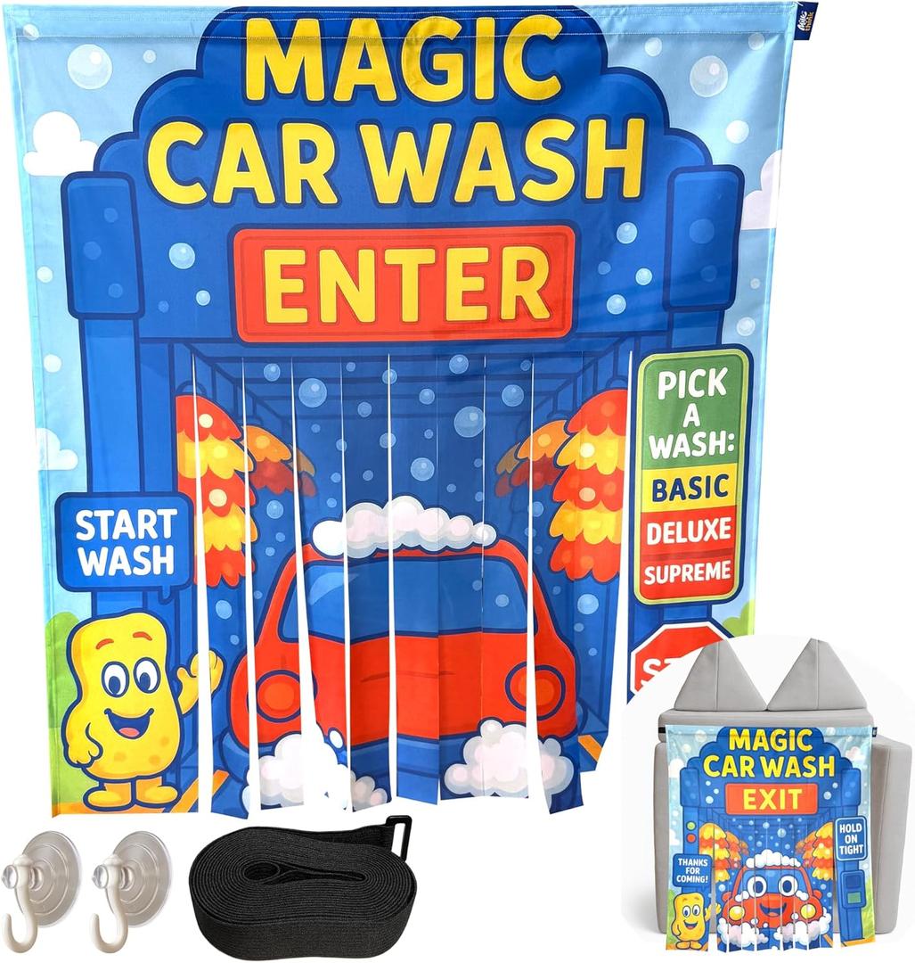 Milk & Think Kids Toddler Play Panel, Role Play Toy, Montessori Inspired Play Panel, Quick Door Hang with Suction Cups, Set of 2 - Enter and Exit - (Car Wash)