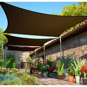 ShadeMart 14' x 14' Brown Sun Shade Sail UPF50 Square Canopy Fabric Cloth Screen smTAPS14, Water and Air Permeable & UV Resistant, Heavy Duty, Carport Patio Outdoor 