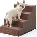 COZY KISS Dog Stairs for Small Dogs, 17.7" Extra Wide Right-Angle Pet Stairs for Couch and Beds, Anti-Slip Dog Steps for Old Cats and Lowrider, 17.7x23.6x17.7 inch, Brown