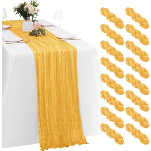 16 Pack Gold Cheesecloth Table Runners 20x120 Inch Gauze Table Runner 10FT Easter Cheese Cloth Table Runner Rustic Sheer Runner for Wedding Baby Shower Birthday Party Table Decor