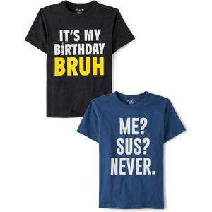 Assorted Everyday Short Sleeve Graphic T-Shirts,multipacks (X-Large, Bday Bruh/Me Sus Never 2-pack)