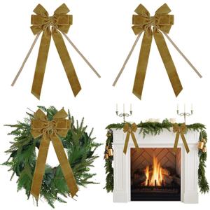 AIMUDI Khaki Velvet Bows - 6.5" x 15" Christmas Bows for Gift Wrapping, Tree, Wreath, Garland, Staircase, Home & Outdoor Decorations - 2 PCs (Camel)