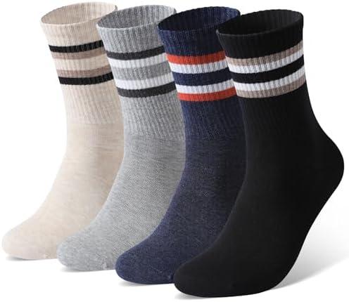 TENYSAF Crew Running Socks for Men: Lightweight Athletic Cotton Socks, Pair of 4 Sport Light Exercise Everyday Youth Socks