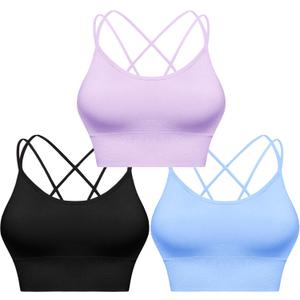 Sykooria 3 Pack Strappy Sports Bra for Women Sexy Crisscross for Yoga Running Athletic Gym Workout Fitness Tank Tops (XL)