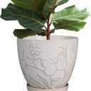 10 Inch Plant Pot Ceramic Planter Pot with Drainage Hole and Saucer Round Planter Large Flower Pot for Indoor Outdoor Plants Home Garden Decor White