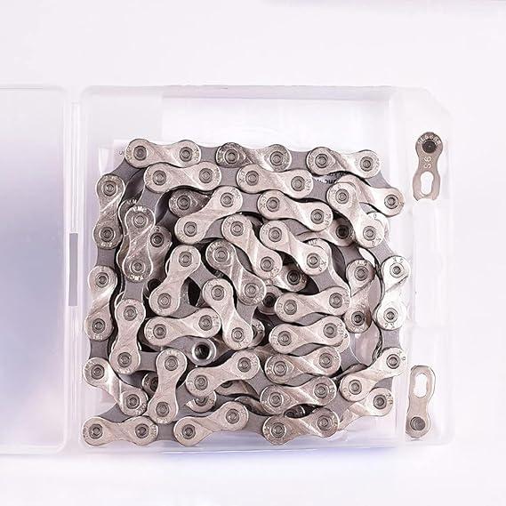 Schrodinger15 70040(+A) Compatible with KNC 9S 9 Speed Steel Bicycle Cycling Cycle Chain 116 Links Road MTB + 1 Pc. Presta to Schrader Adaptor