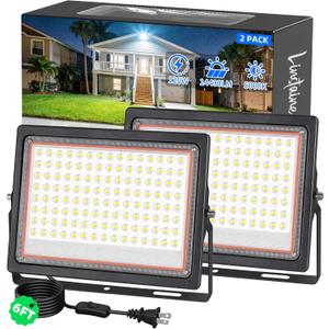 2 Pack 120W LED Flood Lights Outdoor, IP66 Waterproof 14400LM Plug in Work Light with 6FT Long Cord&Switch, 5000K Daylight White Outside Security Floodlights for Yard, Garden, Garage, Driveways