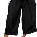 Tbahhir High Waisted Wide Leg Cropped Pants for Women Pleated Loose Fit Ankle Casual Palazzo Capri Trousers with Pockets (Black, XXL)