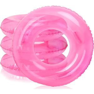 FYSUIMU 4Pcs Inflatable Pool Float with Handles Clear Pink Swim Rings Swimming Pool Tubes for Adults Teens Summer Pool Beach Bachelorette Party, 35 x 14 Inch