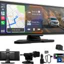 Largest Portable 11.26'' Wireless CarPlay/Android Auto Screen with 2.5D 1920x720 HD Display, Built-in DVR, 4K Front + 1080P Rear Camera, Car Screen,Easy Install Dash Cam,GPS Navigation,Voice Control (Black)