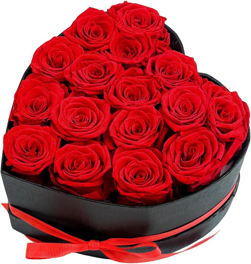 Preserved Roses Heart Shape Box Valentines Day Gifts for Her Mothers Day Forever Flowers (Red, 16 Roses)
