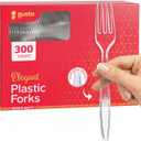 GUSTO [300 Pack] Heavyweight Clear Plastic Forks with Engraved Design - Disposable Sturdy Plastic Utensils for Parties, Weddings, and Events (Formerly Comfy Package)