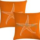 7COLORROOM Set of 2 Seas The Day Throw Pillow Cover Beach Starfish On Orange Background Cushion Cover Coastal Sea Theme Home Decorative Pillowcases 18" x 18" for Sofa Couch Porch(18" x 18", Orange)