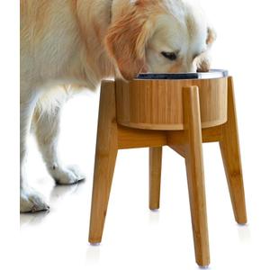 Dog Bowls Elevated for Large Dogs - 15-Inch Bamboo Stand - 74oz