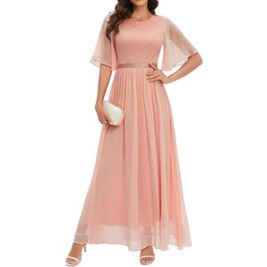 Bbonlinedress Womens Lace Bridesmaid Formal Evening Gowns Prom Chiffon Wedding Guest Dress (S, Pink)