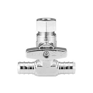 WMAXPFIT Tee Stop Valve(1 PACK), 1/2" x 1/2" PEX x 3/8" OD Compression, PEX, PE-RT Pipe, 1/4 Turn Shutoff Valve Chromed LF Brass