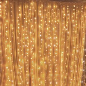 Twinkle Star 300 LED Window Fairy Curtain String Lights, 8 Modes Fairy Lights for Bedroom Wedding Party Home Garden Outdoor Indoor Wall Decorations, Warm White, 2 Pack