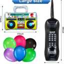 2 x Xuhal 80's Party Decorations Back to the 80s Party Backdrop Banner with Inflatable Radio Boombox and Mobile Phone Latex Balloons for 80s Hip Hop Themed Birthday Photo Booth Background Party Supplies