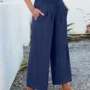 ANRABESS Womens Pants Wide Leg High Waisted Palazzo Pants Summer Flowy Beach Lounge Casual Trousers with Pockets (Small, Navy Blue)