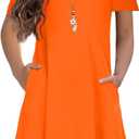 Arshiner Little Girls Short Sleeve Summer Dress A line Cold Shoulder Beach Casual Dresses with Pockets Orange 9-10 Years