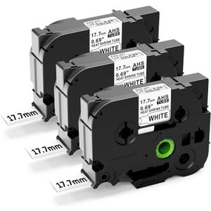 Compatible with Brother p Touch Heat Shrink Tube Label Tape HSe-241 HSe241 17.7mm 3/4" Black on White for PT-E300, PT-E500 Printer