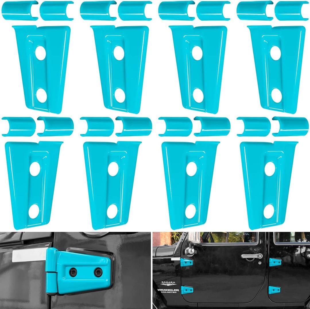 E-cowlboy Door Hinge Cover Trim Exterior Accessories for 2007-2018 Jeep Wrangler JK JKU Sport Rubicon Sahara X Unlimited 2-Door & 4-Door (Light Blue 8PCS)