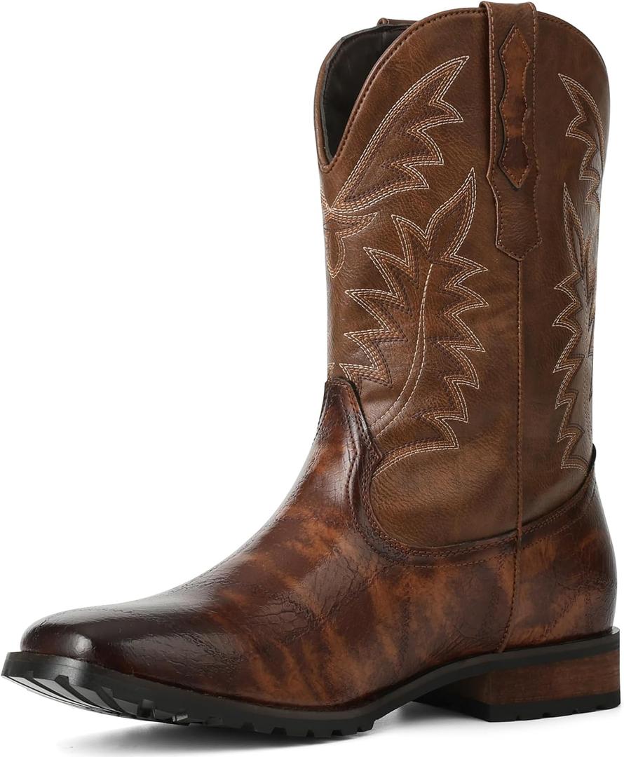 SaraIris Mens Brown Cowboy Western Working Round Toe Pull On Cowgirl Boots (Brown)