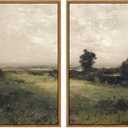InSimSea 2 Pcs Framed Wall Art Vintage Decor, Rural Landscapes Painting Above Bed Wall Decor, Canvas Prints, Living Room,Bedroom,Office Retro Country Decorations, 16"x24", Set of 2 (Housatonic Valley)