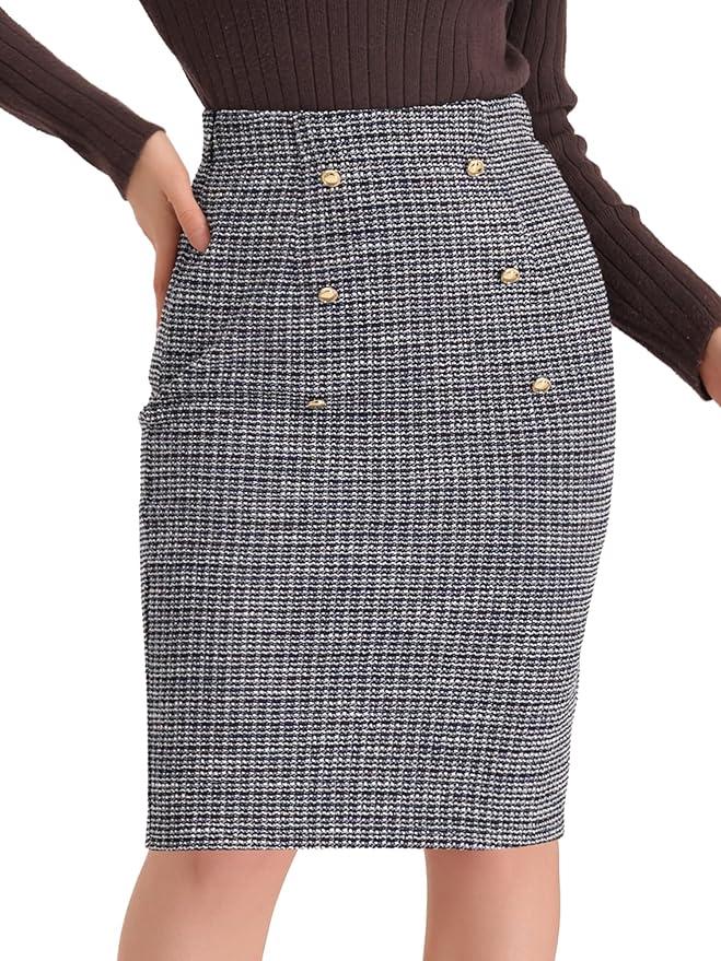 Allegra K Women's 1piece Tweed Skirt Pencil Skirt Elegant Business for Women, Medium Black