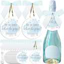 MotiMind 50 Set Pop Bottle Tags, Champagne Baby Shower Favor Labels When Pops Tags with Bows and Ribbon for Party Guest Gifts(Blue)