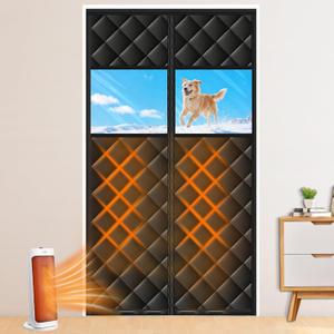 Upgraded Magnetic Thermal Insulated Door Curtain for Winter with Clear Window, Fit Door Size 36x80 in, Heavy Duty 4-Layer Oxford with Thicken Cotton, Self-Closing for Sliding Glass Doorways, Black