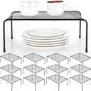 Kigley 12 Pcs Mesh Kitchen Shelves Cabinet Storage Shelf Rack 13 x 9'' Steel Wire Organizers Spice Storage with Rustproof Finish Non Slip Feet for Home Desk Cupboard Pantry Counter (Black)