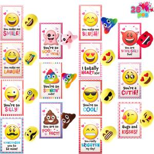 JOYIN 28 Pack Valentines Day Gifts Cards with Expression Face Plush Key-chain, Greeting Cards with Plush for Valentine Classroom Exchange, Kids Party Favor, Game Prizes and School Rewards