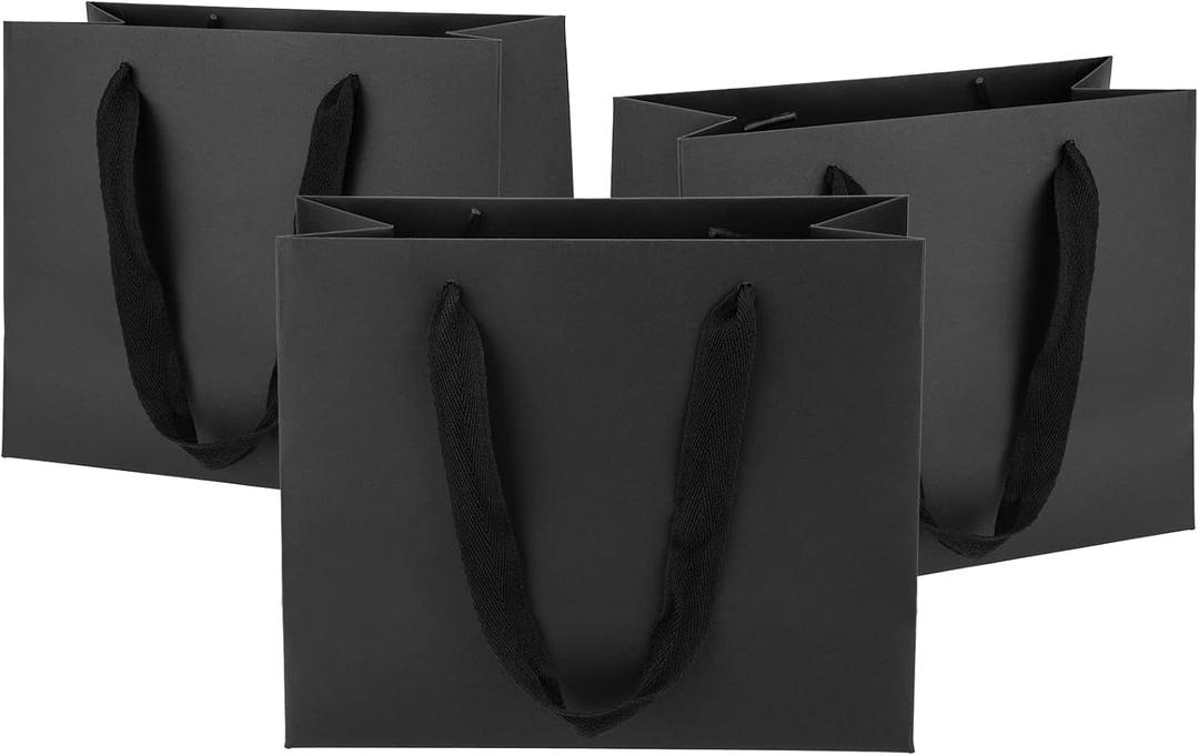25Pcs Gift Bags Small 8.6x3.9x7 Inches Black Gift Bags Recycled Paper Bag For Party Favors, Wedding, Shopping, Retail, Goodie, Business, Halloween, Christmas, Birthday, Welcome