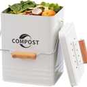 Kitchen Compost Bin, 1.7 Gallon Countertop Compost Bin with Lid and Charcoal Filter, Kitchen Composter for Food Waste, Rust Proof Indoor Bucket, White