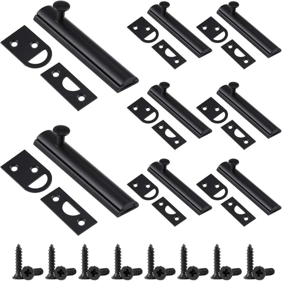 Lothee 8 Pcs 3" Surface Bolt Door Latches for Top of Door Solid Brass Bolt Latch, Door Slide Bolt Matte Black Lock