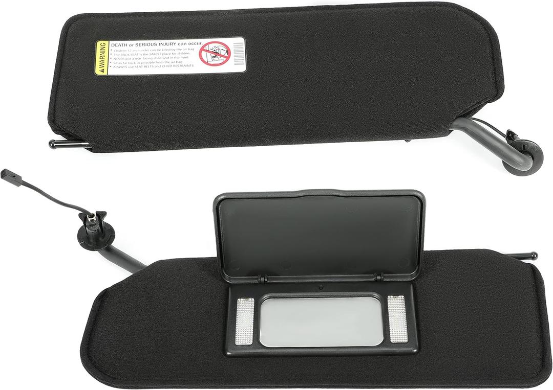 HECASA Pair Sun Visor with LED Lights Compatible with 1997-2004 Chevrolet Corvette C5 Replacement for 10442033 10442034 Left Driver & Right Passenger Side Sun Shades Black