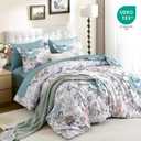 Luxudecor Queen Comforter Set 7 Pieces Bedding Sets,Teal Blue Floral Comforter and Sheet Set,Soft Microfiber Bed in a Bag for All Seasons (Teal Blue,90"x90")