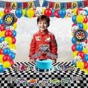 Monster Truck Birthday Decorations - Cake Topper, Banner, Backdrop, Latex Balloons, Foil Balloons, Table Cover, Sticker Set,149Pcs Set, Monster Truck Party Decorations (Red and Blue)